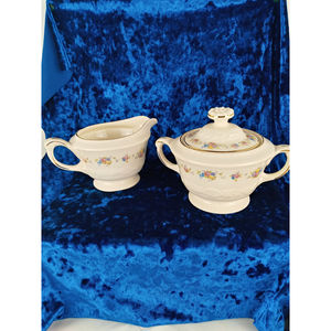 Crown Potteries Co 15007 Creamer w/Lid & Sugar Multi-color Rose & Floral Band